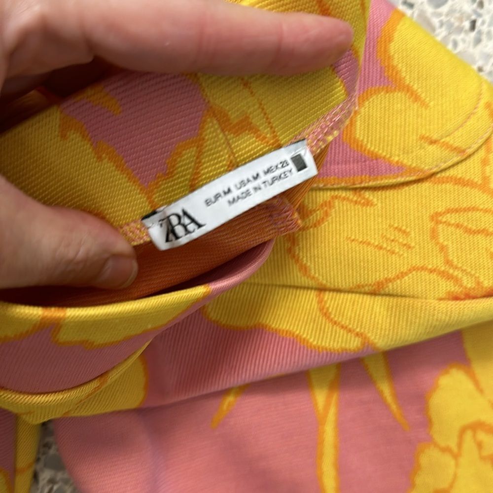 Zara pink yellow floral retro 60’s pull on pants high rise medium m - Picture 7 of 7